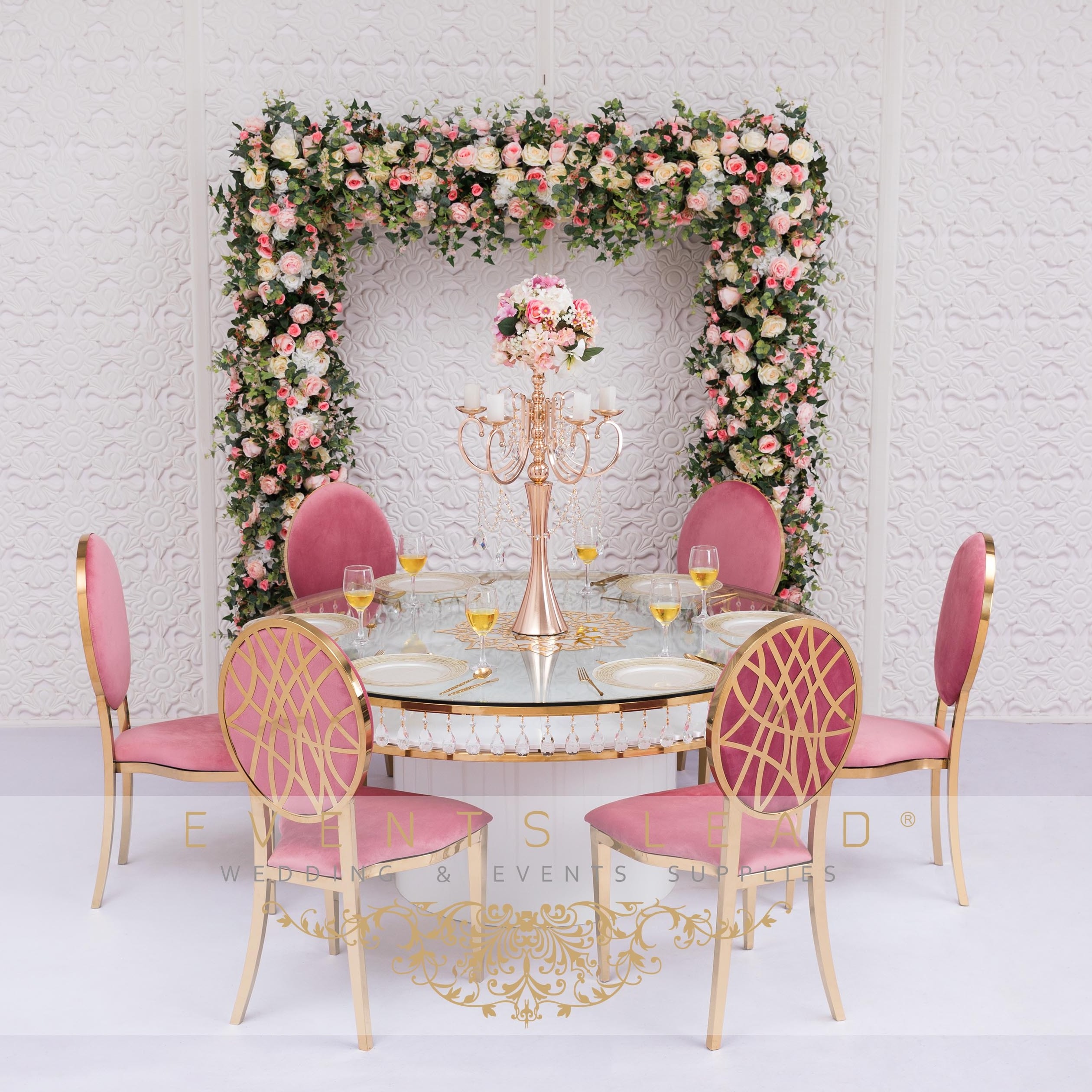 High Quality Golden Stainless Steel Round Glass Crystal GEMMA Wedding Table