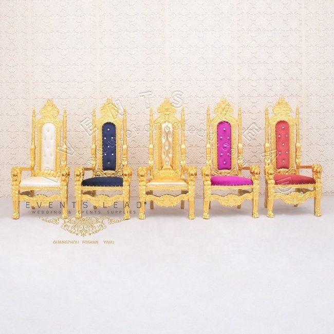 Golden Frame With Purple Cushion Hot Sale King And Queen Throne Chair