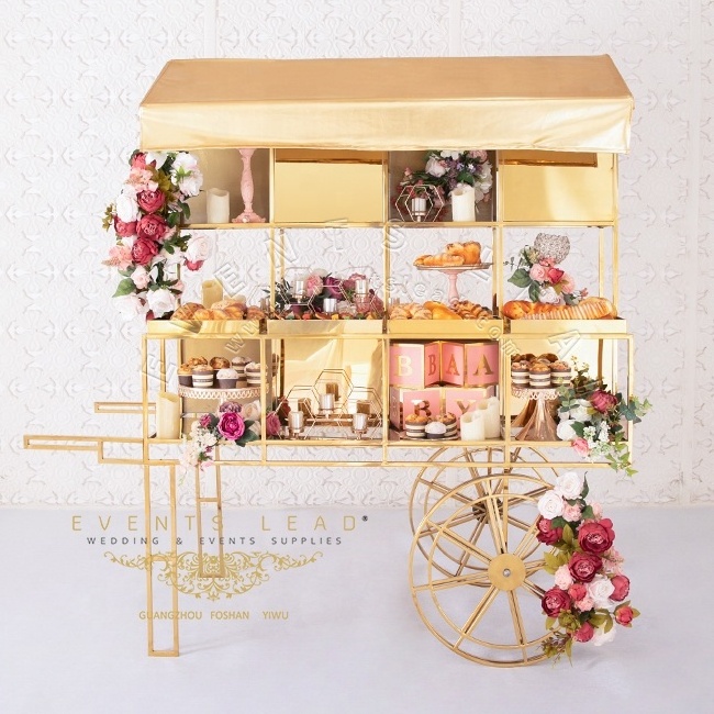 New Design Golden Stainless Steel Wedding Candy Cart For Events