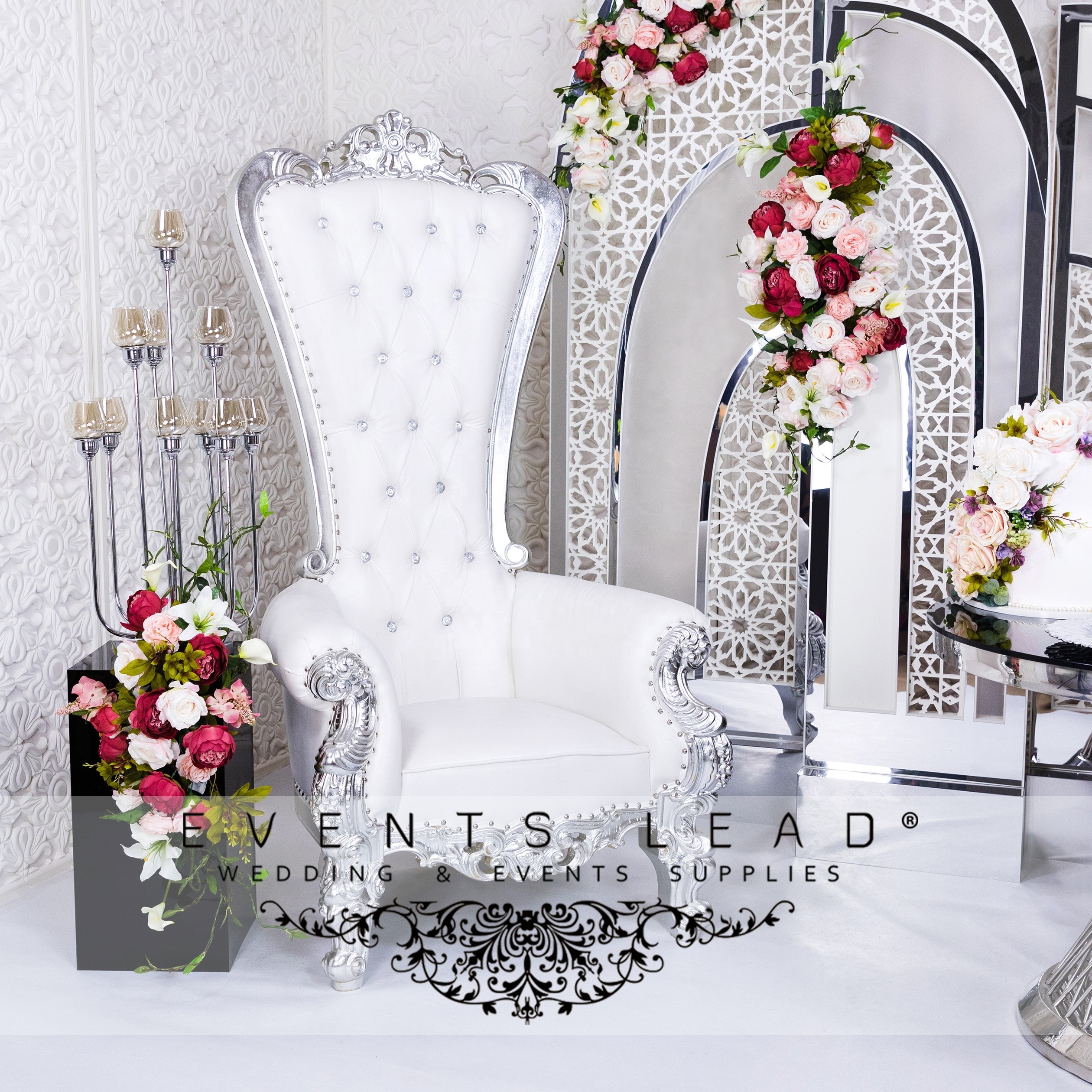 Luxury Event Furniture Silver Color Bride and Groom Throne Chair