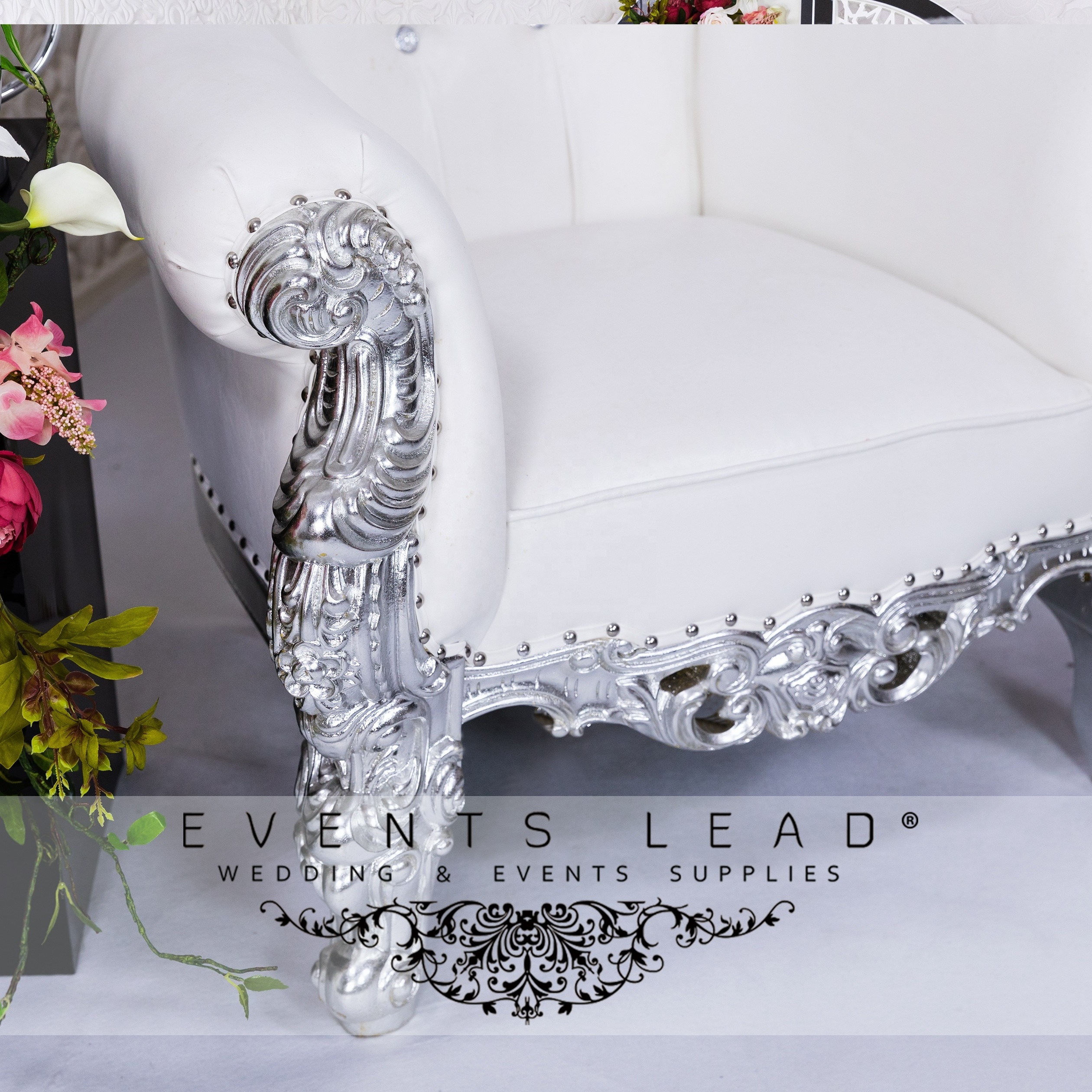 Luxury Event Furniture Silver Color Bride and Groom Throne Chair