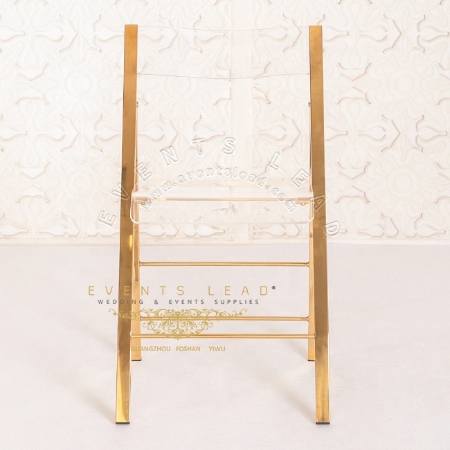 Foldable Golden Stainless Steel Frame New Item Wedding Acrylic Dining Chair For Sale