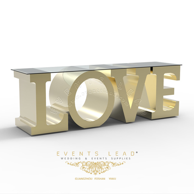 Special Letter LOVE Gold Stainless Steel Hot Recommend Wedding Dining Table Designs Modern