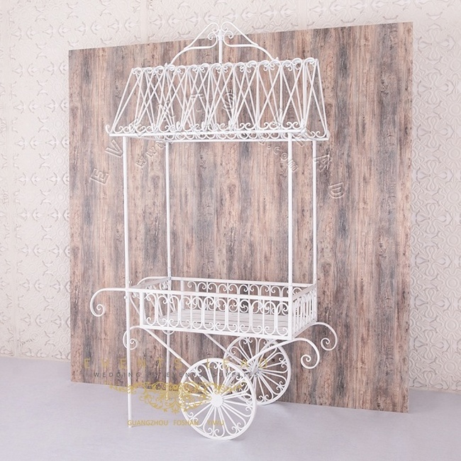 New White Flower Cart With Wood Pattaren Backdrop Party Decoration Sets For Wedding Events