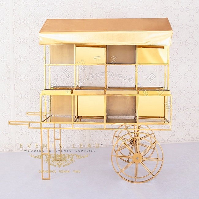 New Design Golden Stainless Steel Wedding Candy Cart For Events