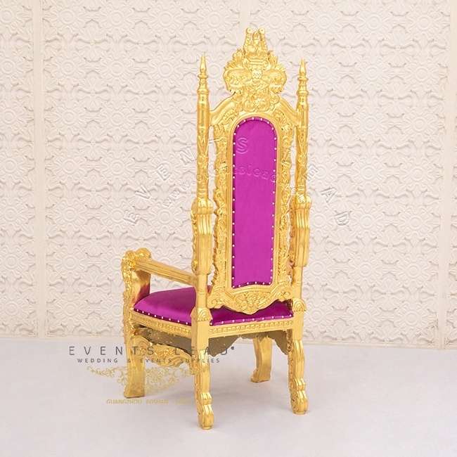 Golden Frame With Purple Cushion Hot Sale King And Queen Throne Chair