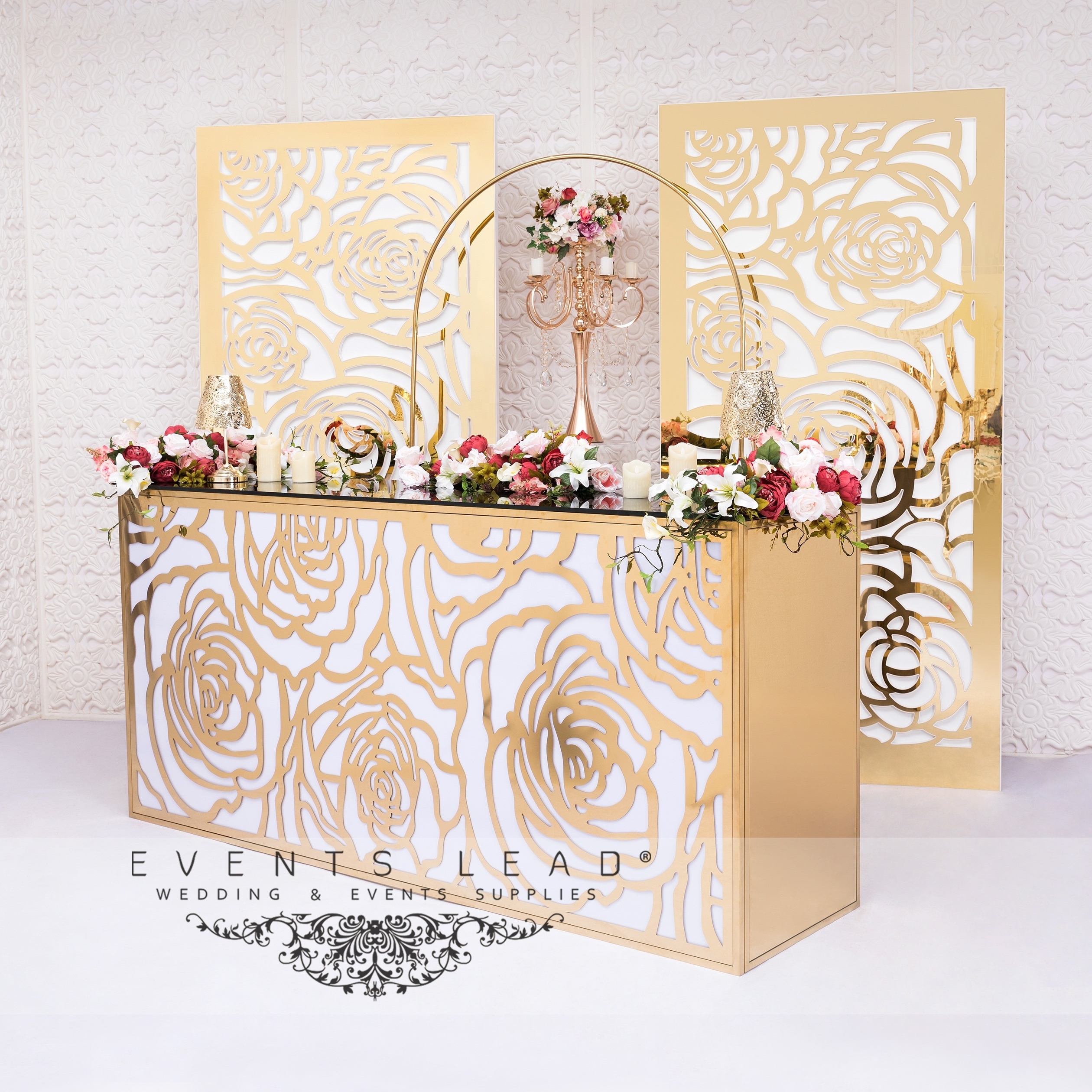 Hot Recommend Patten Stainless Steel Wedding Gold Bar Table