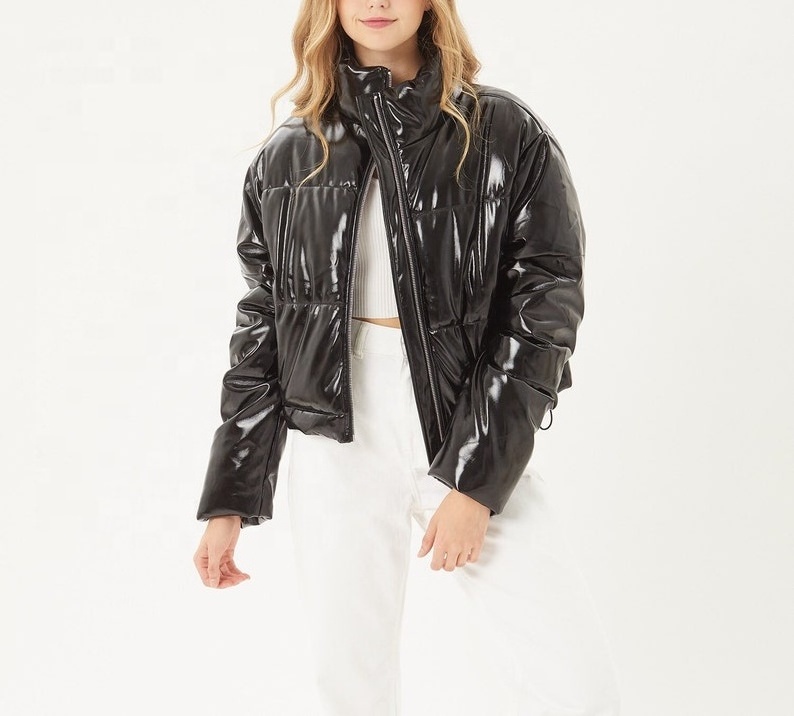 black Oversized Crop Puffer Jacket Women Casual Bubble crop top For Women Puffer Jacket