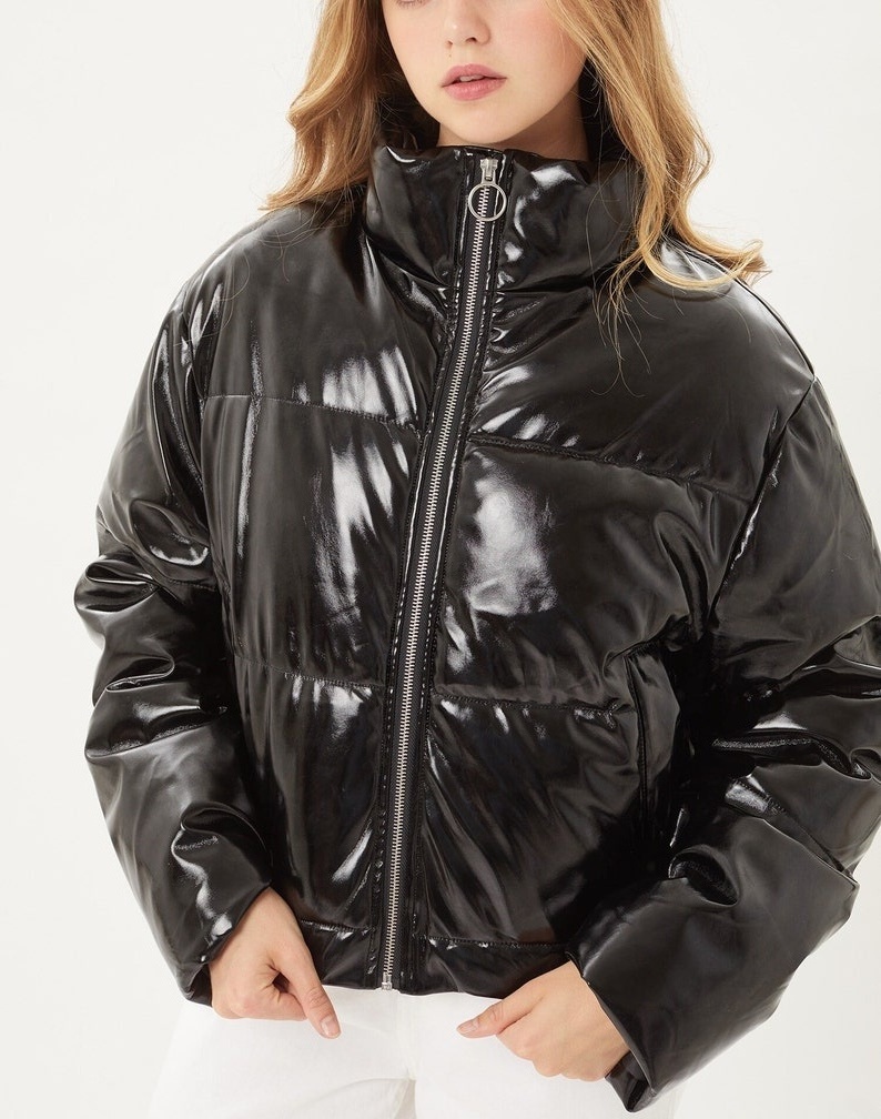 black Oversized Crop Puffer Jacket Women Casual Bubble crop top For Women Puffer Jacket