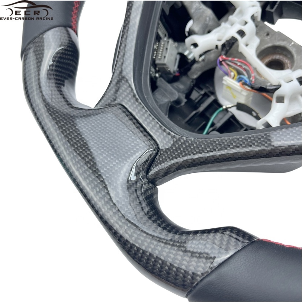 Ever-Carbon Racing ECR Custom Design Smooth Leather Carbon Fiber Steering Wheel For Honda Civic Steering Wheel