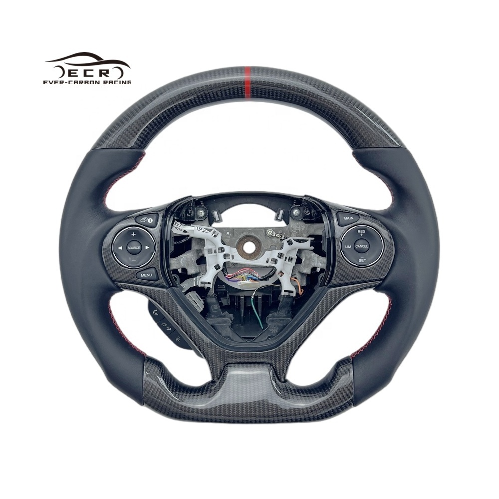 Ever-Carbon Racing ECR Custom Design Smooth Leather Carbon Fiber Steering Wheel For Honda Civic Steering Wheel