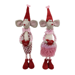 Handmade Plush Mouses Figurines Decoration 2023 Valentine's Day Mouses Couple With Heart Indoor Valentines Decor