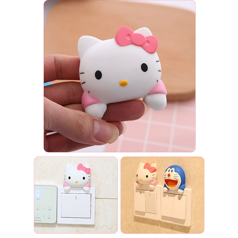 Kt Cat Cartoon Switch Cover Room Decor 3D On-Off Switch Sticker Switch Outlet Wall Sticker