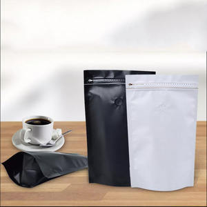 Wholesale aluminum foil flat bottom coffee bags with valve and zipper for coffee bean/tea packaging