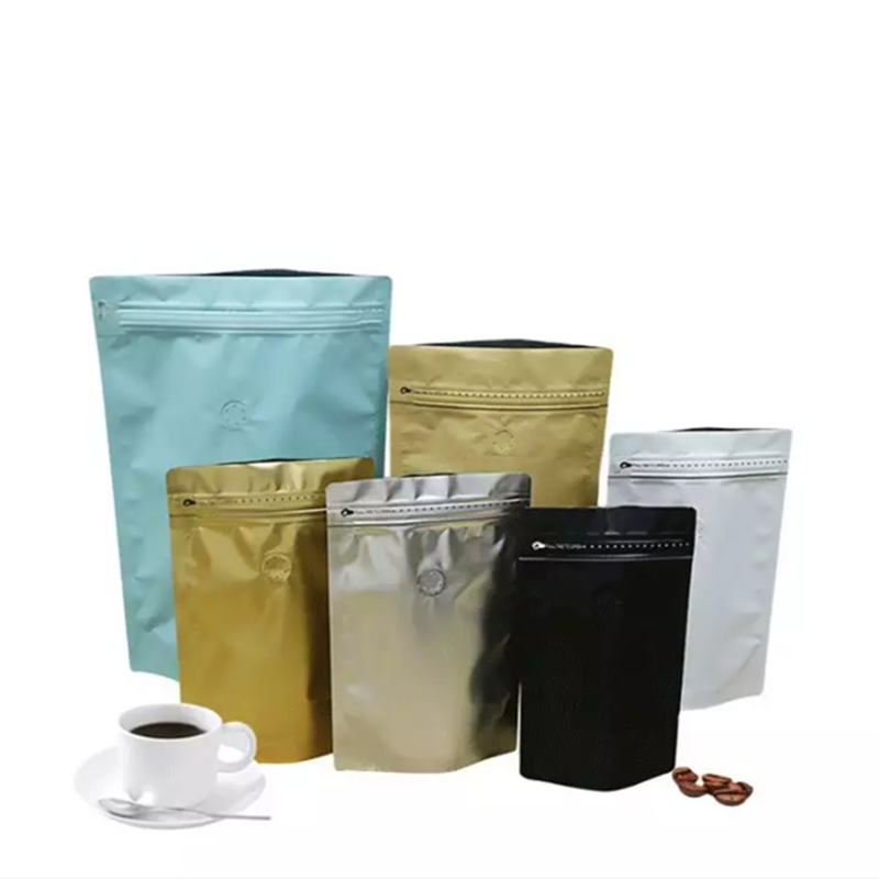 Wholesale aluminum foil flat bottom coffee bags with valve and zipper for coffee bean/tea packaging