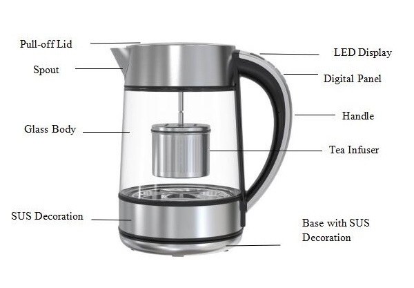 Digital Glass Electric Kettle Keep Warm Function Adjustable Temperature Digital Glass Electric Kettle With Tea Filter