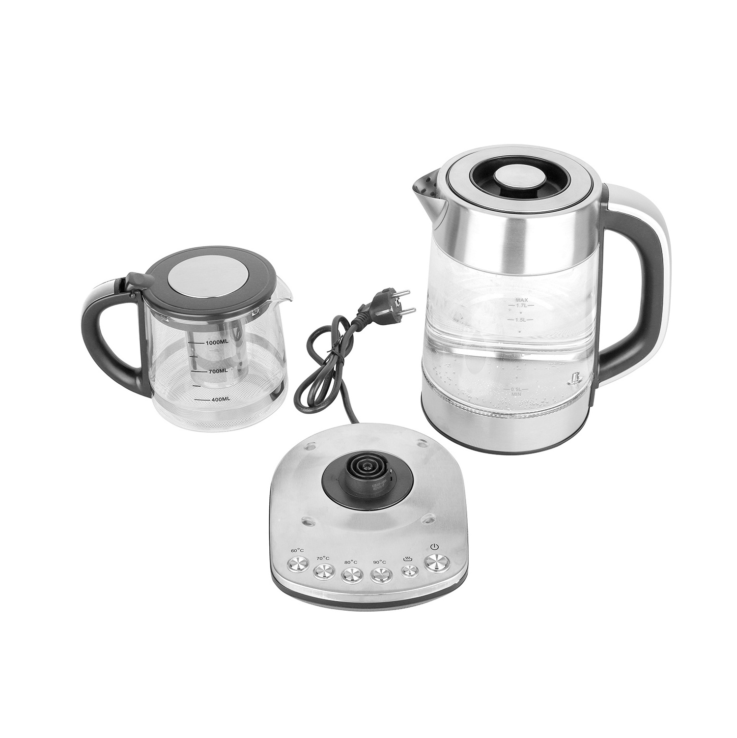 New Design Double Layer 2 In 1 Kettle Combined Tea Maker And Kettle 2L+1L Glass Electric Glass Tea electric Kettle