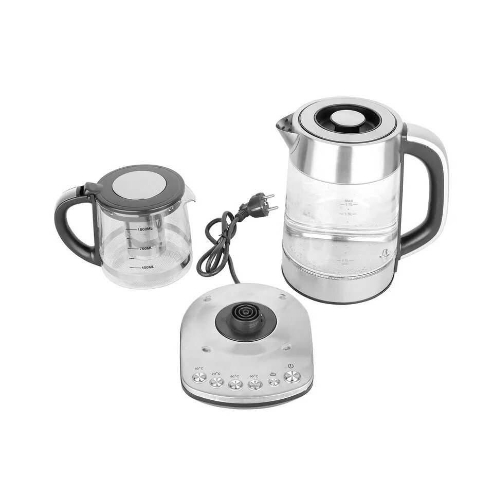 Glass Tea Maker Turkish 2 In 1 Double Layer Kettle 110V 220V 1.8L Steel Clear High Borosilicate Glass Electric Kettles