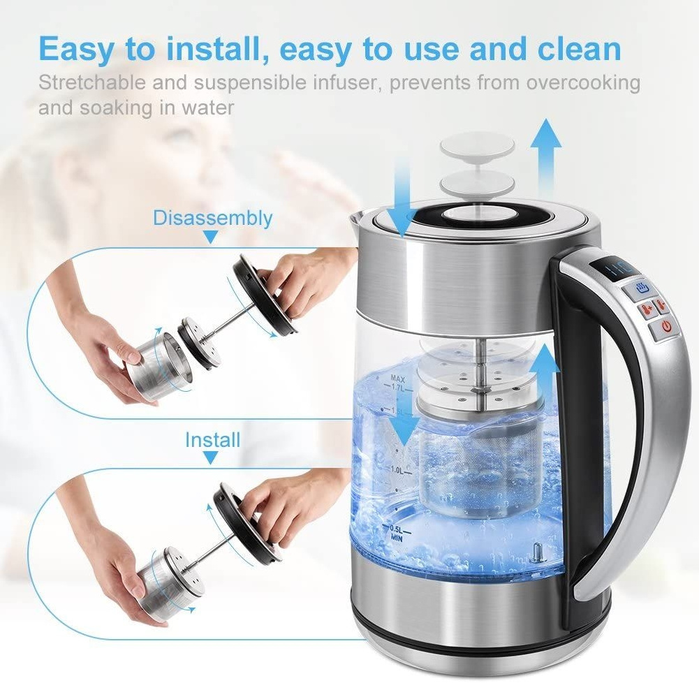 Digital Glass Electric Kettle Keep Warm Function Adjustable Temperature Digital Glass Electric Kettle With Tea Filter