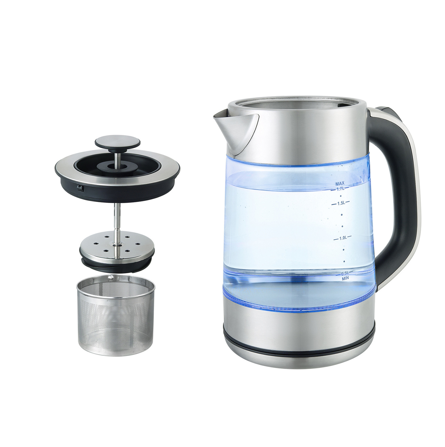 Hotel Food Grade Glass Electric Bottle 1.7l 220v Warmer Electric Kettle Led Manufacturer Modern Electric Hot Steam Water Kettle