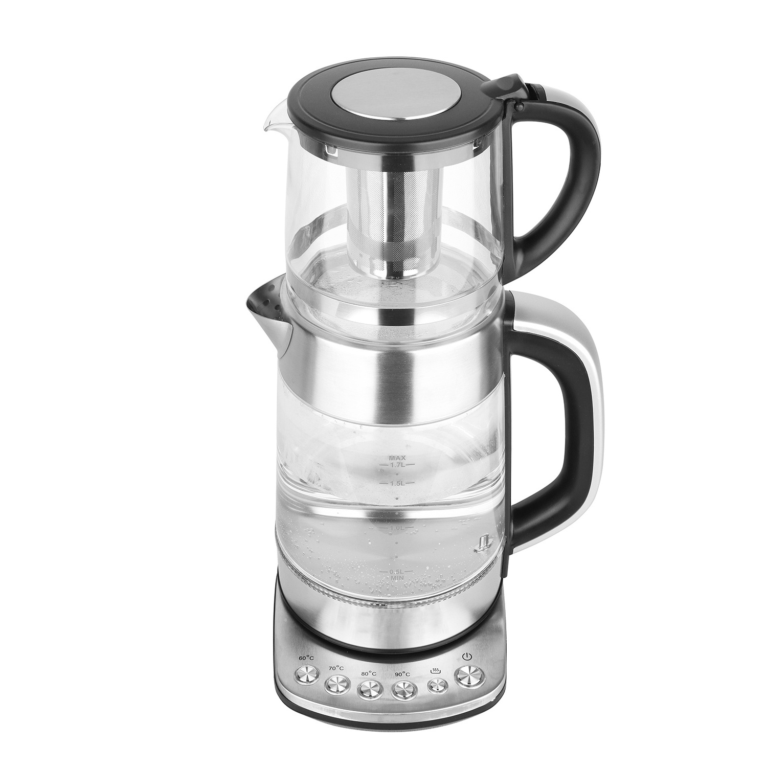 Manufacturer Custom Turkish Tea Maker Stainless Steel 2 In 1 Water Heater Thermostat Control Glass Tea Kettle Electric  Kettle