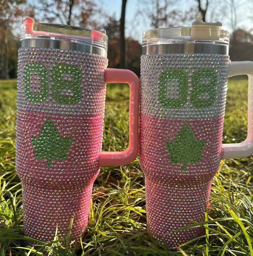 Sparkle OEM Bling Rhinestone Designs Tumbler 40oz Rhinestone Diamond Tumbler with Handle and Straw for Girls