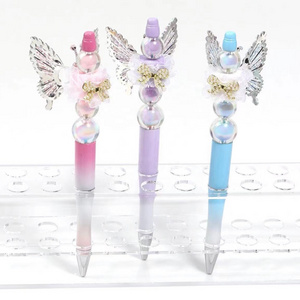 2024 New Butterfly Bling Plastic Beadable Pen Refills Black Ink Smooth Writing Pen Refills Beaded Ballpoint Pen for DIY Gift