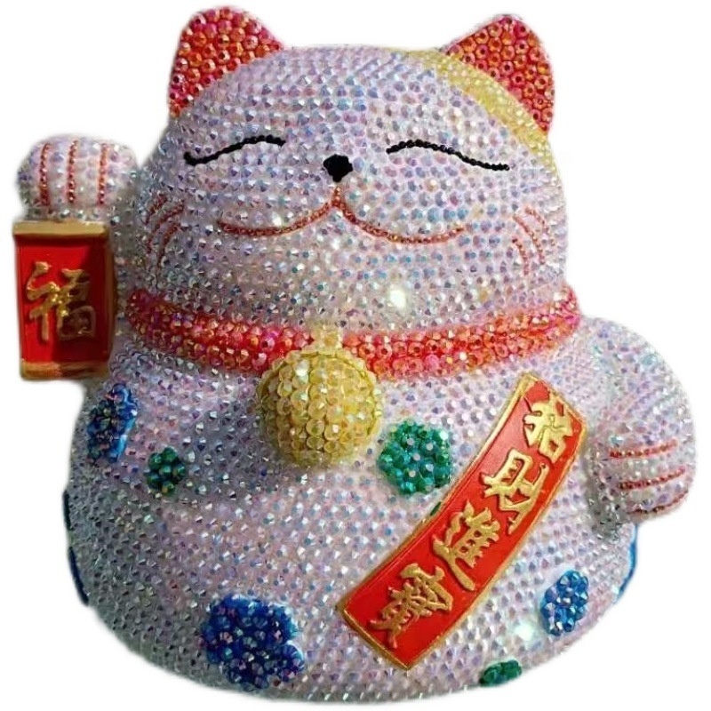 Custom Lucky Cat Shape Toys for Kids Cute Money Bank Handmade Bling Rhinestone Piggy Bank Christmas Supply ATM Money Saving Box