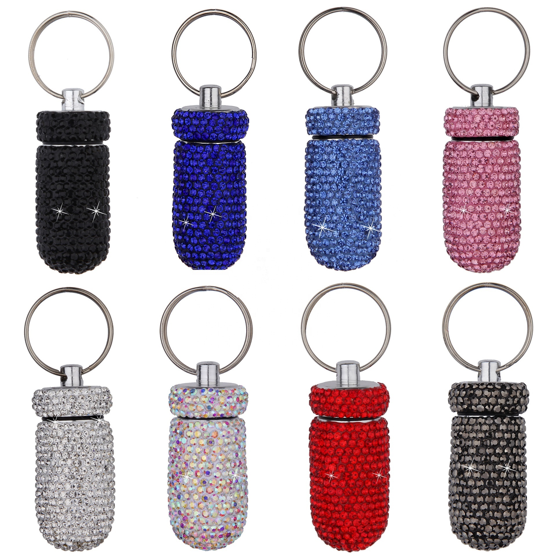 Portable Bling Pill Box Medicine Dispenser Storage Bottle Waterproof Pill Case Container Pill Holder With Keychain Outdoor Using