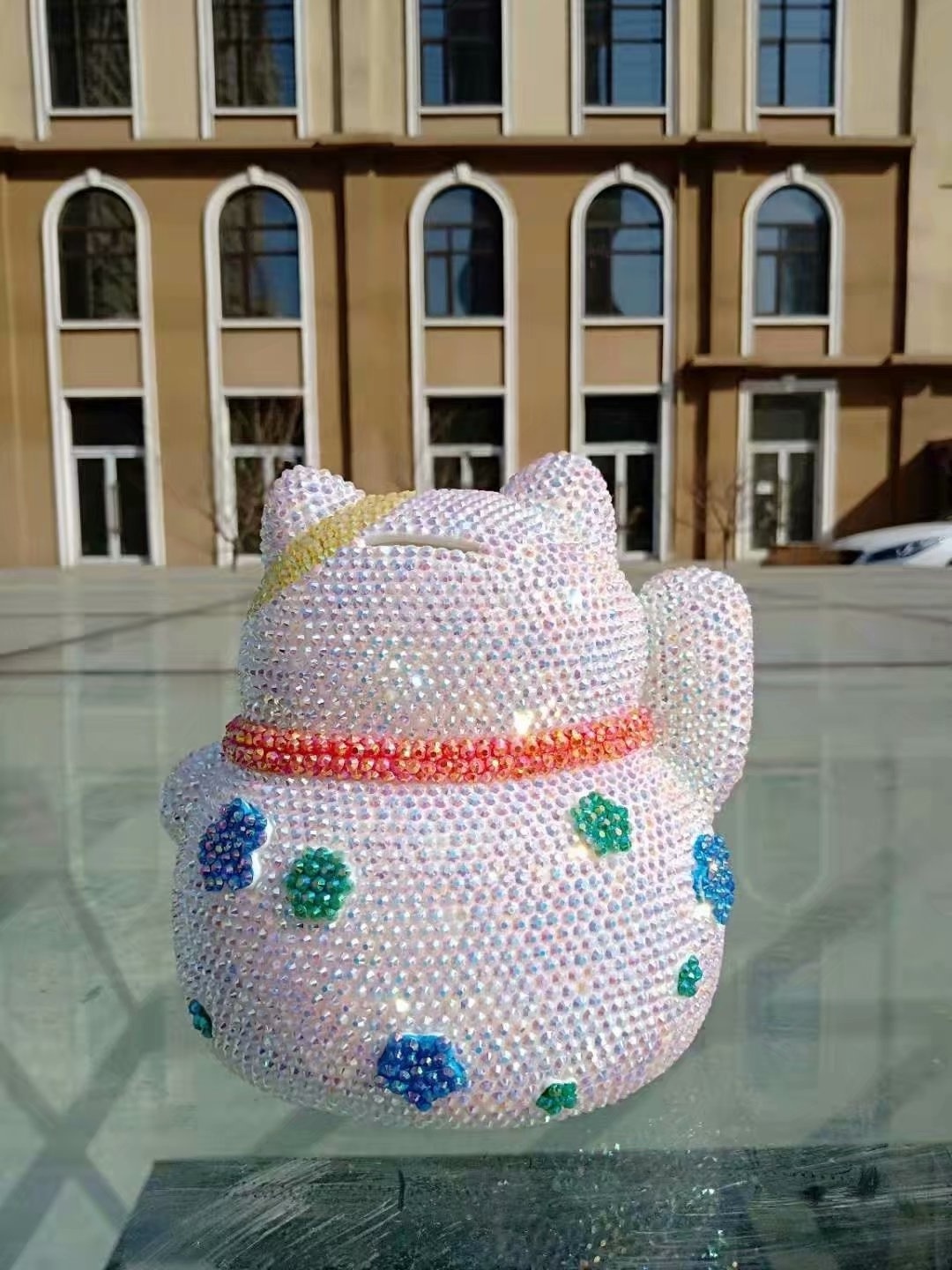 Custom Lucky Cat Shape Toys for Kids Cute Money Bank Handmade Bling Rhinestone Piggy Bank Christmas Supply ATM Money Saving Box