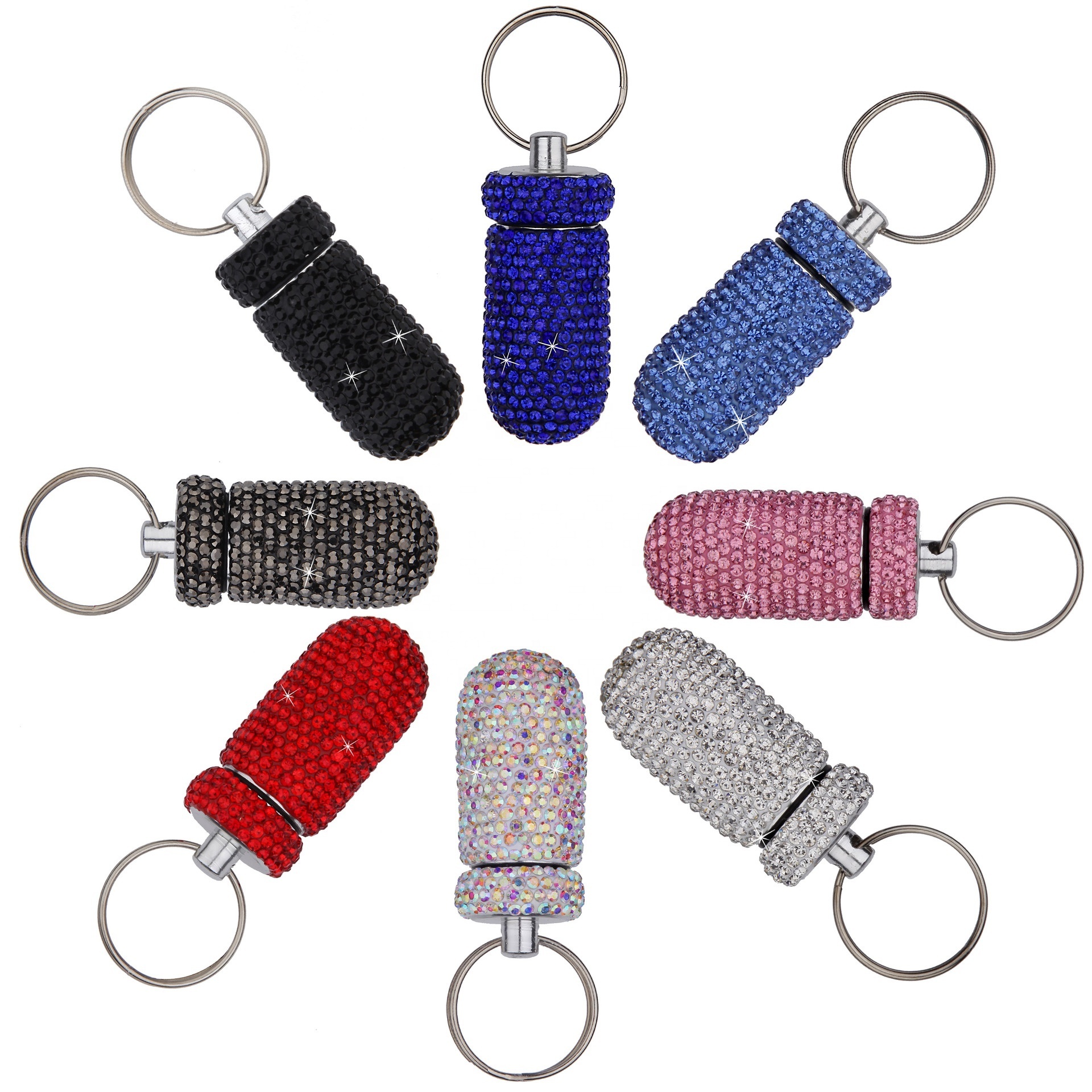 Portable Bling Pill Box Medicine Dispenser Storage Bottle Waterproof Pill Case Container Pill Holder With Keychain Outdoor Using