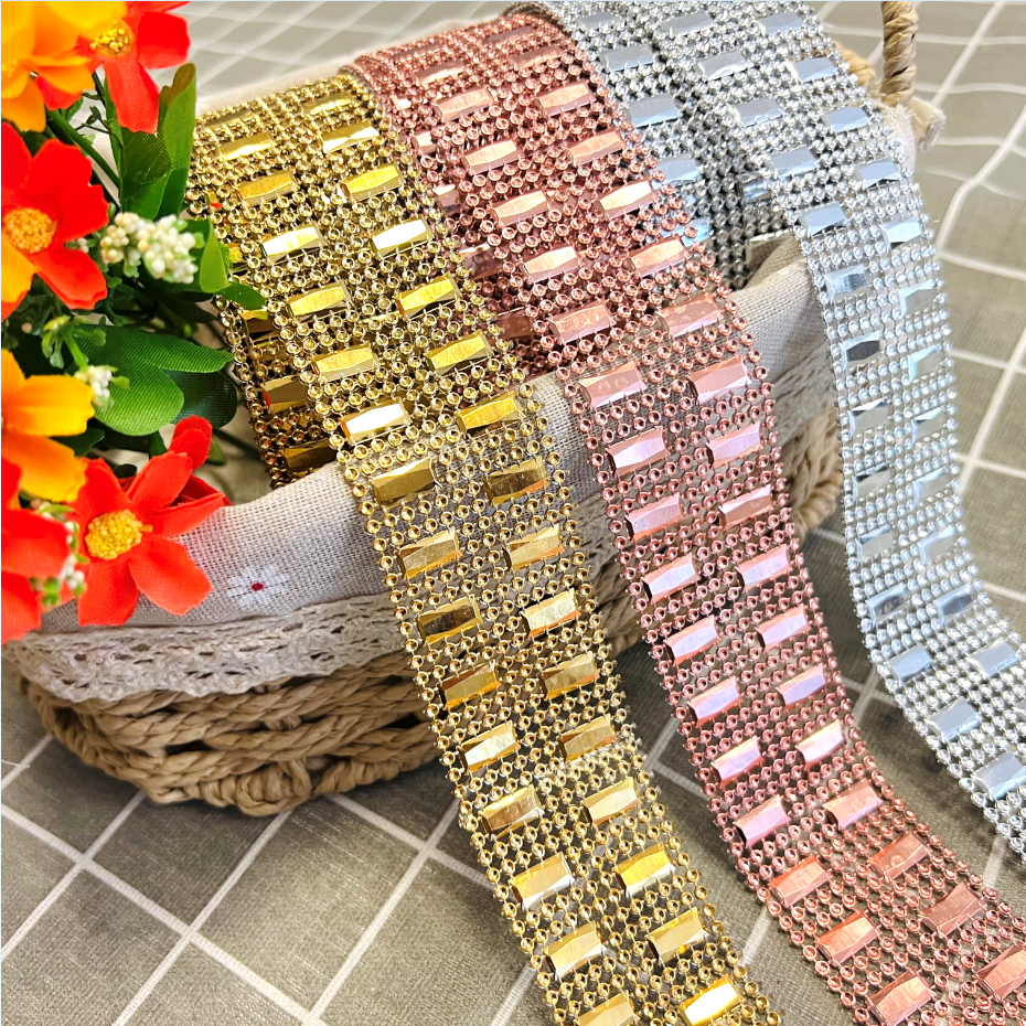 10 Yards Shaped Crystal Stone Rhinestone Ribbon Diamond Wrap Mesh Roll Acrylic Bling Ribbon For Decoration