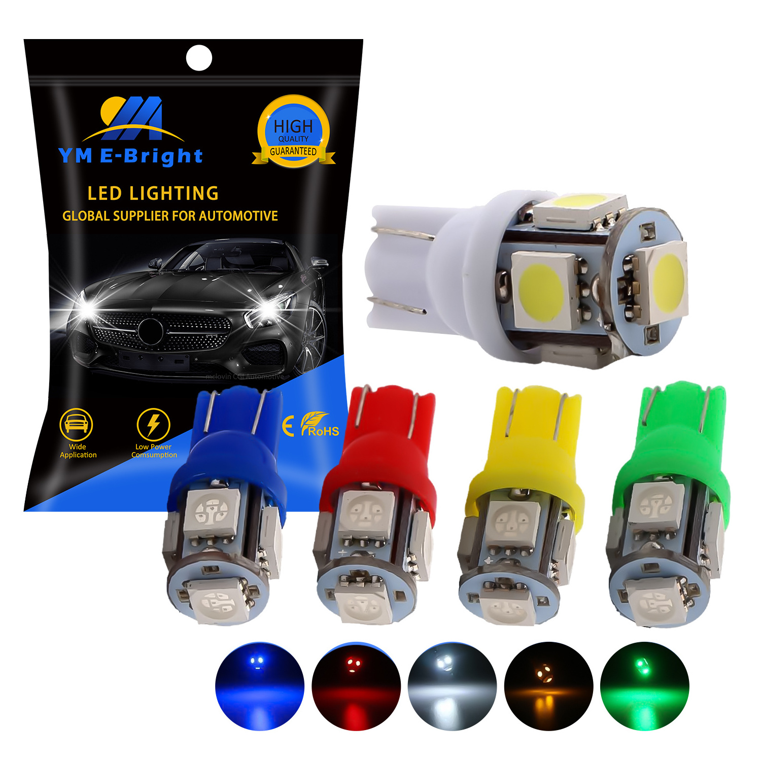 T10 W5W LED Bulb 5 SMD LED White Blue Red Yellow Green 194 168 Super Bright Wedge Lights Bulbs Lamps 12V 5050 SMD