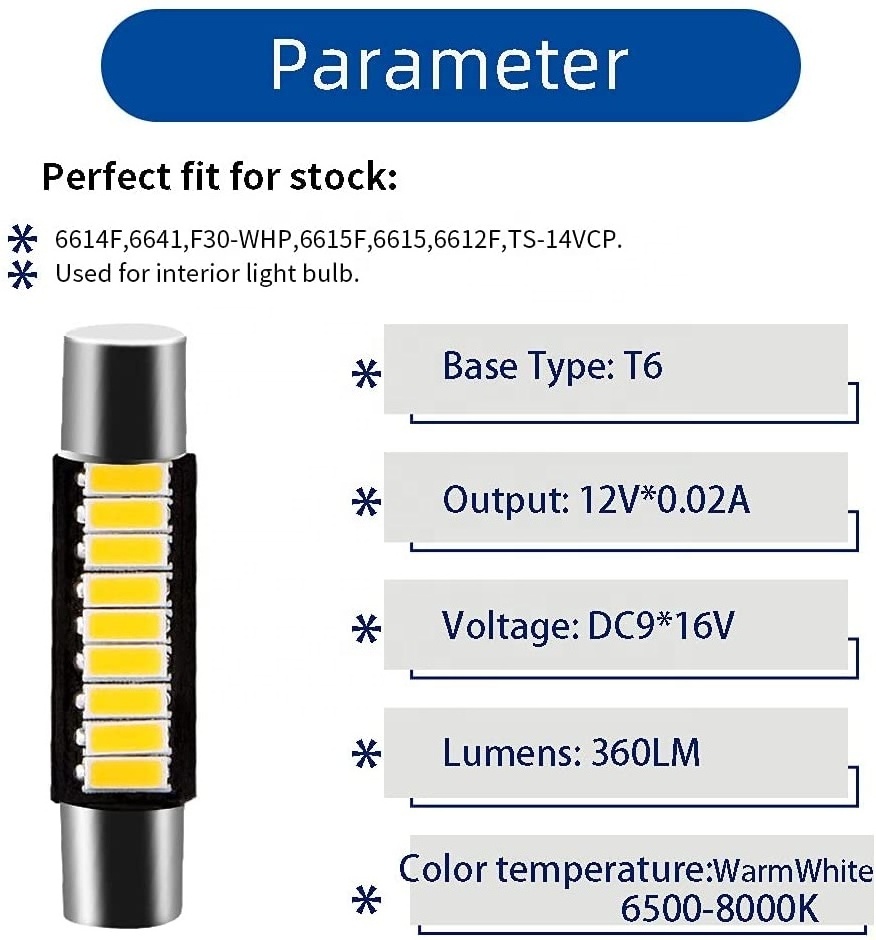 SF6/6 3022 Festoon Bulbs 31MM 6615F 6614F 1.22IN 29MM 6614F 6612F for Car Vehicle Interior Sun Visor Vanity Mirror Lights