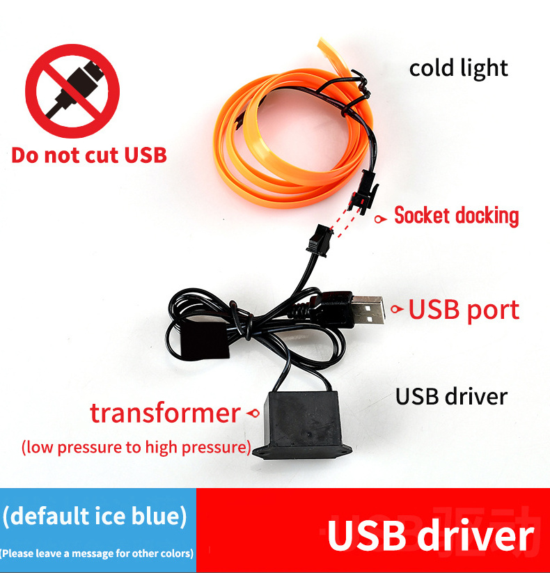 USB Neon Wire 5M  for Car Ambient Lighting Atmosphere Led Interior Strip Light Sewing Edge Decoration El Wire Lights