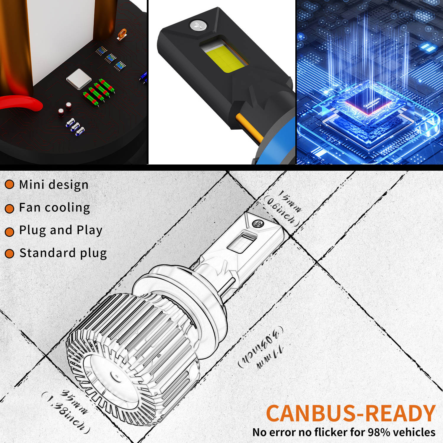 Customize 12V 50000 Lumens 600W 200W 300 Watt C6 9012 9005 H4 D4S D3S D1S H15 H7 H6 Csp Led Headlight