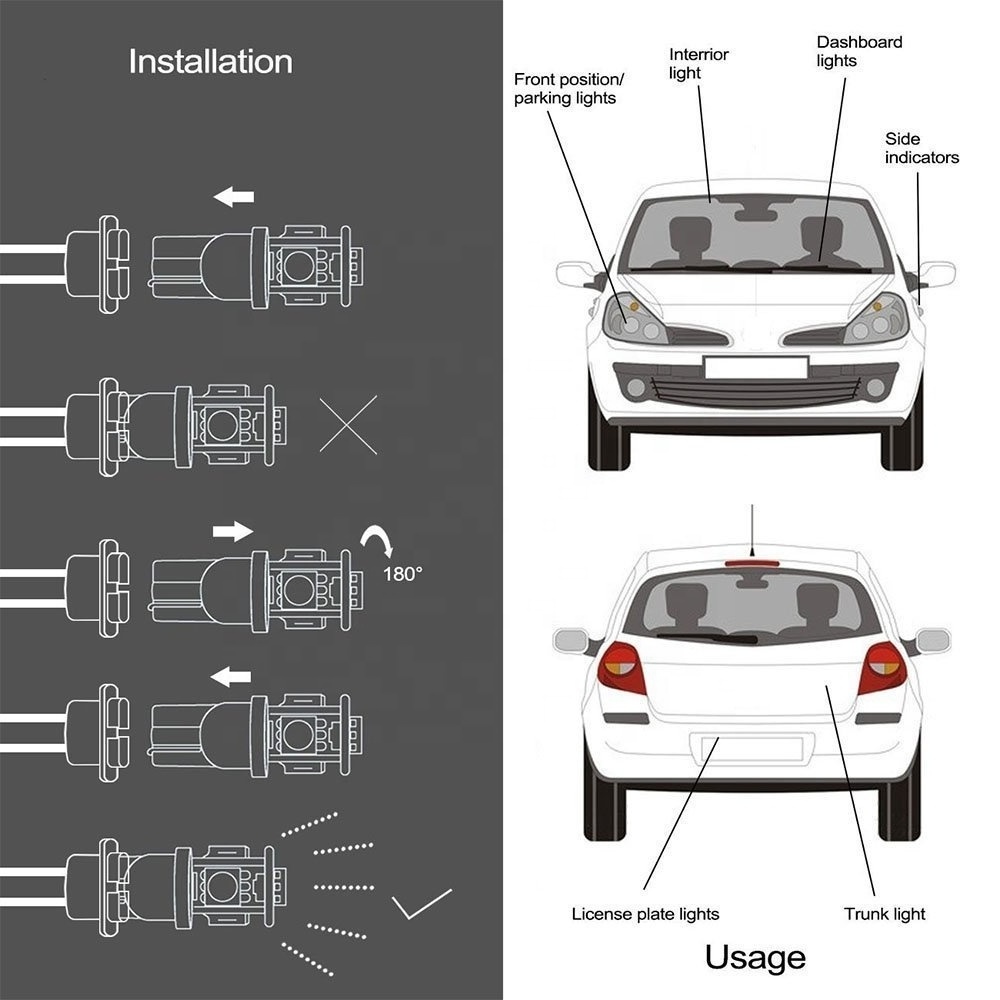 DC 12V 194 T10 5050 5SMD For Interior Dashboard Car Lights Led Auto Side Indicator Lamp Outside License Plate Light