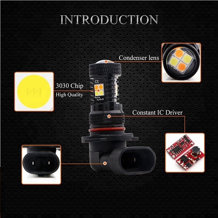 Dual Color Amber White Switchback Led Car Headlight Fog Lamp 3030 16SMD 9005 9006 H1 H3 H4 H7 H8 H11 H16 P13W Auto Bulbs