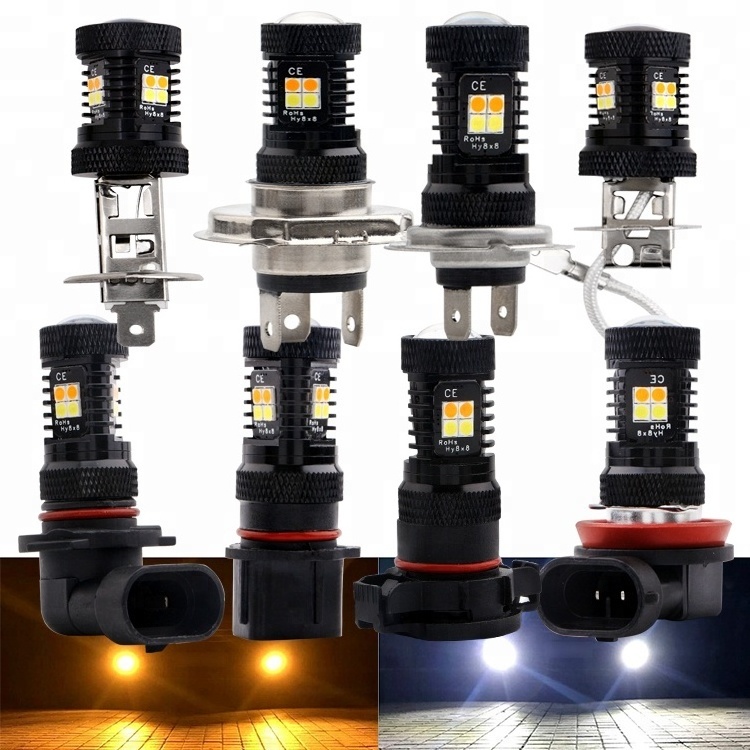 Dual Color Amber White Switchback Led Car Headlight Fog Lamp 3030 16SMD 9005 9006 H1 H3 H4 H7 H8 H11 H16 P13W Auto Bulbs