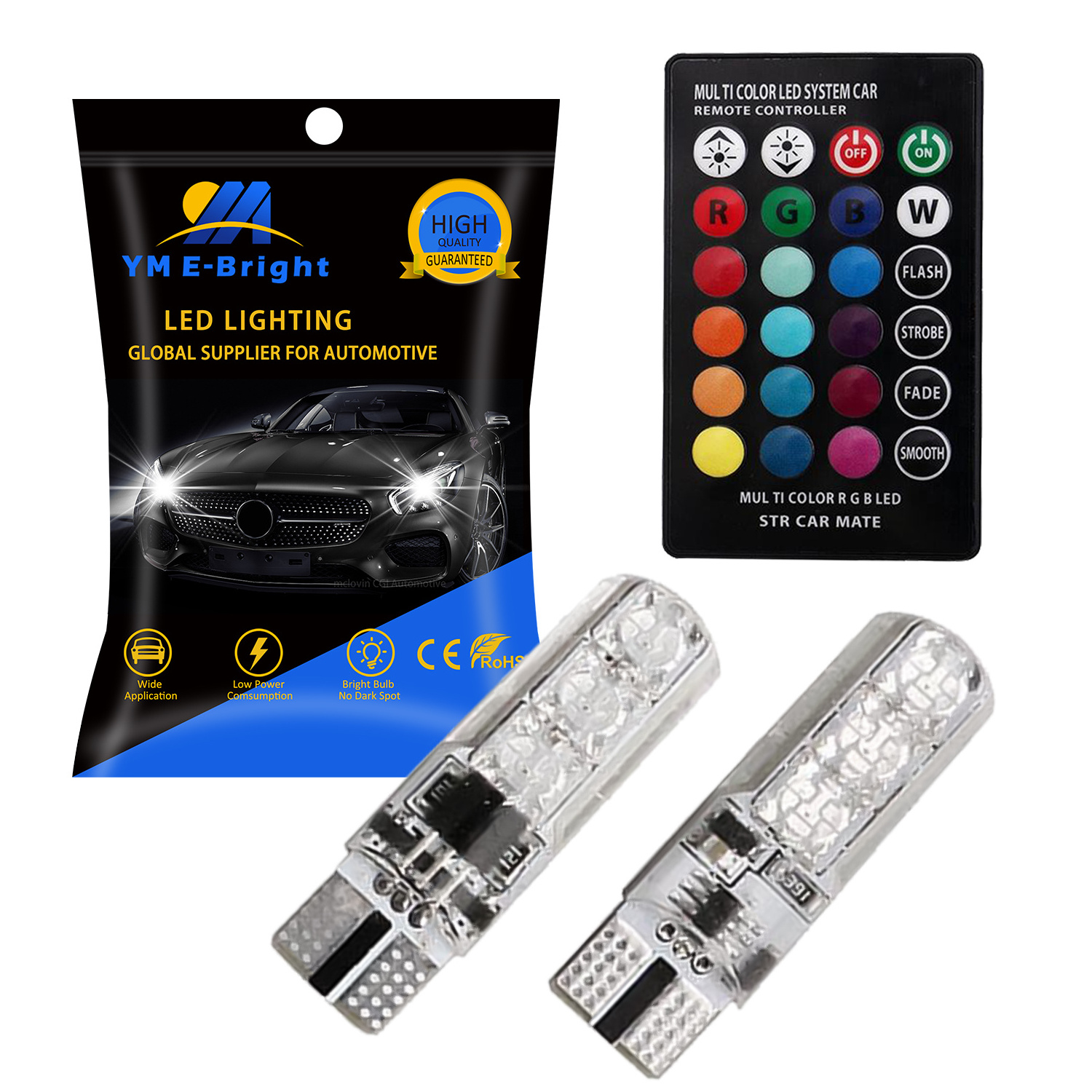 T10 6SMD 5050 RGB 12V 6 LED Car Wedge Side Reading Light Signal Lights Bulb Bulb with Remote Control Car styling