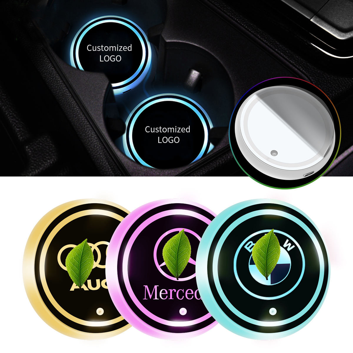 Customize LOGO Bottle Cup Mat Multiple Colors LED Acrylic Drink Coaster LED Car acrylic Cup Holder Plastic Logo Coaster for cars