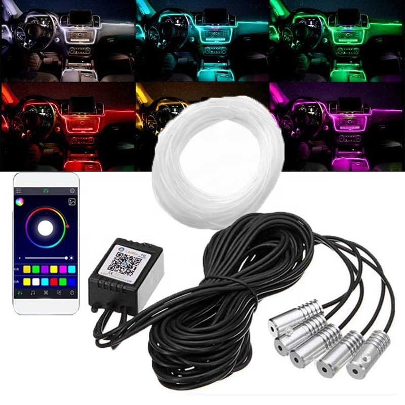 Sound Active Phone APP Control Car Led Strip Light 5 in 1 With 6M 236 Inches Ambient Lighting Kits RGB Car Interior Lights