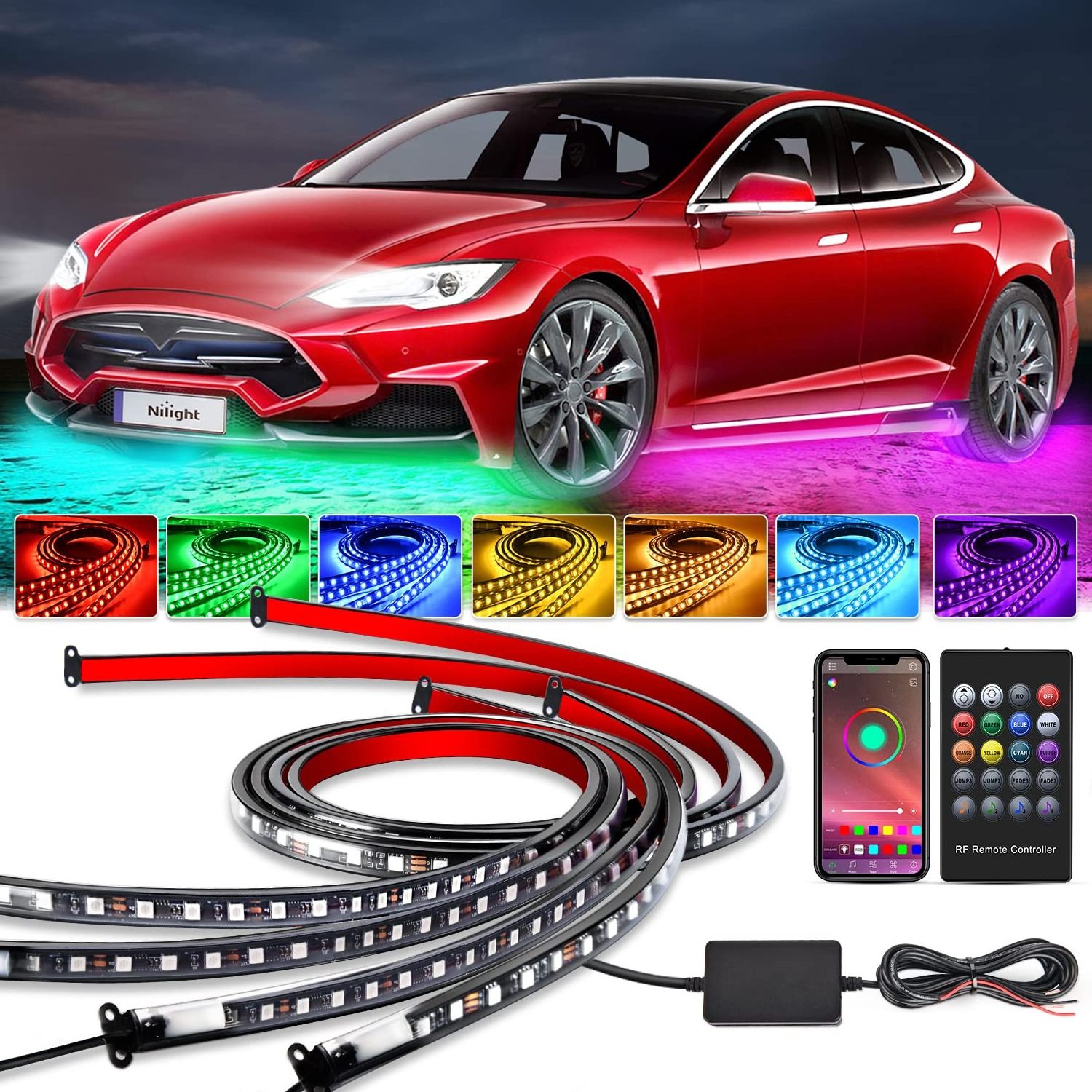 Underglow Light Kit Chasing RGB Led Strip Underbody Remote APP Control Atmosphere Lamp Under Glow Lights for Car TrucK