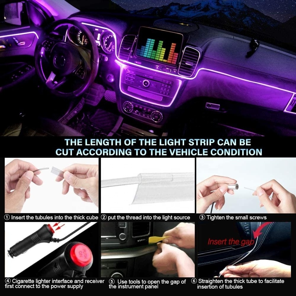 Sound Active Phone APP Control Car Led Strip Light 5 in 1 With 6M 236 Inches Ambient Lighting Kits RGB Car Interior Lights