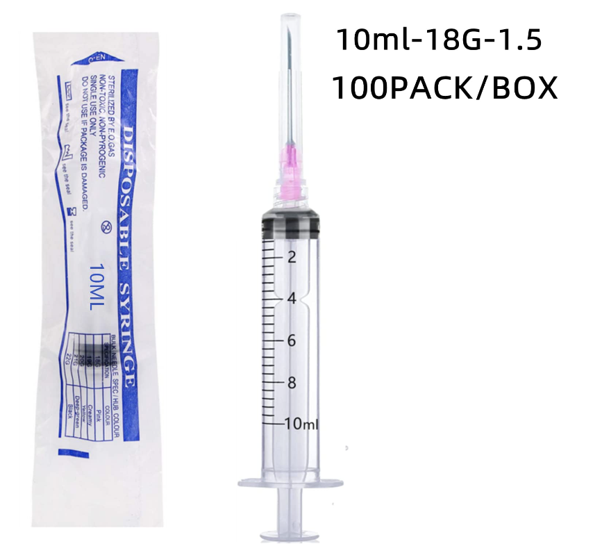 Evereast 10ml Plastic Syringe with 18Ga Disposable Measuring Tool, Individually Wrapped