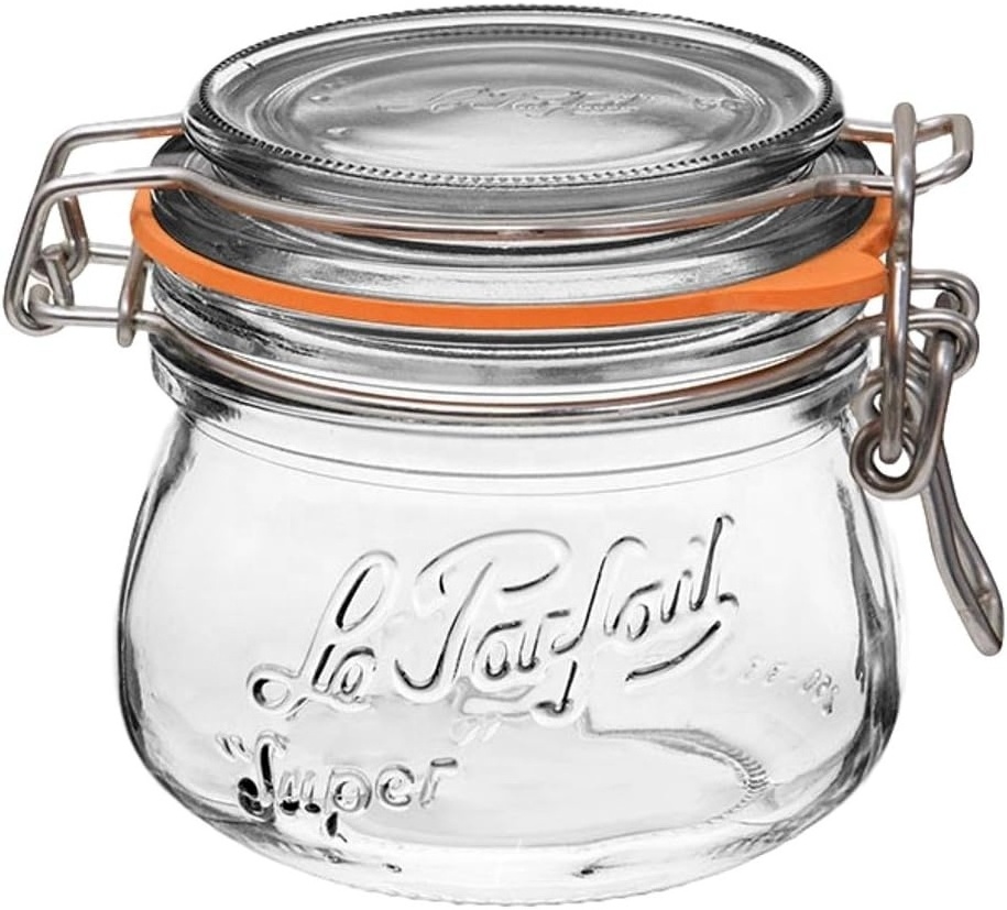 250 ml French style glass canning jar with round body, airtight rubber seal and glass lid 8 oz