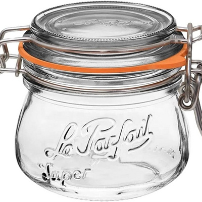 250 ml French style glass canning jar with round body, airtight rubber seal and glass lid 8 oz