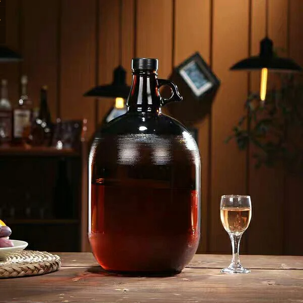 Wholesale Clear Gallon Glass Wine Bottle with Handle for Beer Wine Olive Oil