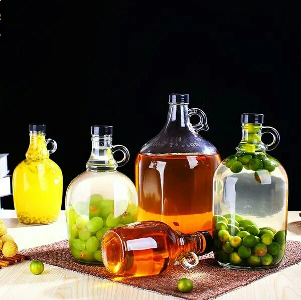 Wholesale Clear Gallon Glass Wine Bottle with Handle for Beer Wine Olive Oil