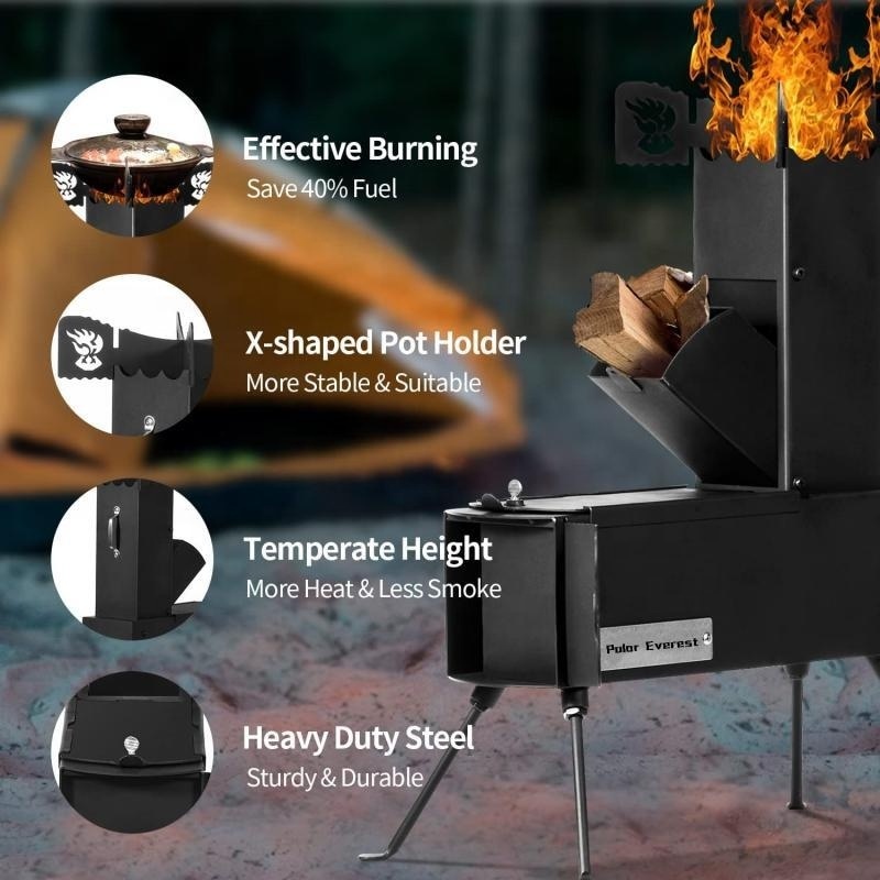 Polar Everest Factory Direct Smokeless Rocket Stove Outdoor Indoor Garden Camping Cooking Portable Folding Wood Burning Stove